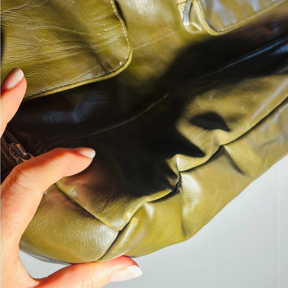 Dark Green Faux Leather Diaper Bag Large Baby Tote Multi Pocket Shoulder Bag